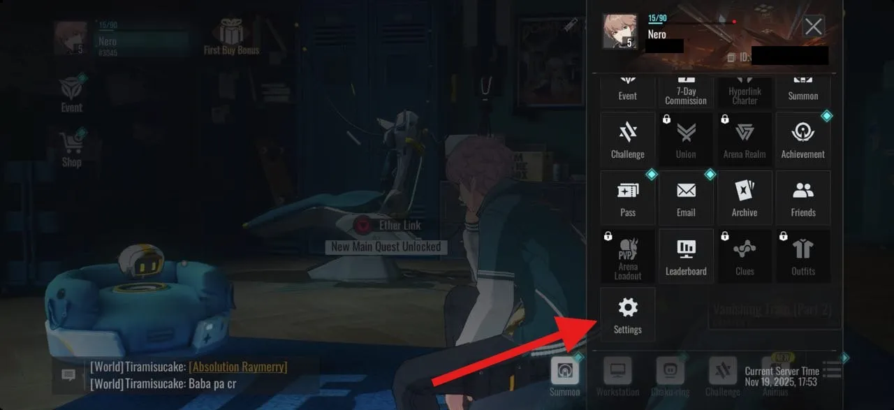 3- مرّر لأسفل القائمة واختر الإعدادات (Settings).